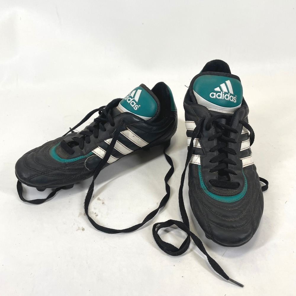Vintage 1997 Adidas Soccer Cleats Mens 10‎ Black White Teal Leather 015361 FG
